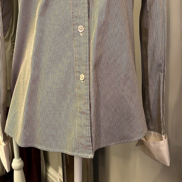 Theory Striped White Collar French Cuff Button Down Size Medium - Picture 3 of 11